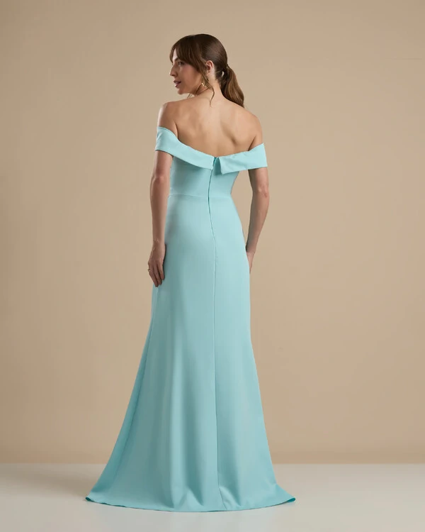 Vestido de Festa Longo Alfaiataria Ombro a Ombro com Fenda Tiffany