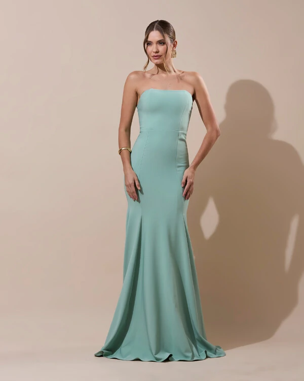 Vestido de Festa Longo Alfaiataria Tomara que Caia Saia Sereia Verde Menta