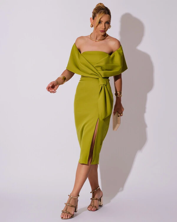 Vestido de Festa Midi Alfaiataria Verde Pistache