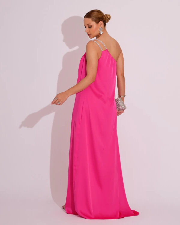 Vestido de Festa Longo Cetim Um Ombro Só Pink