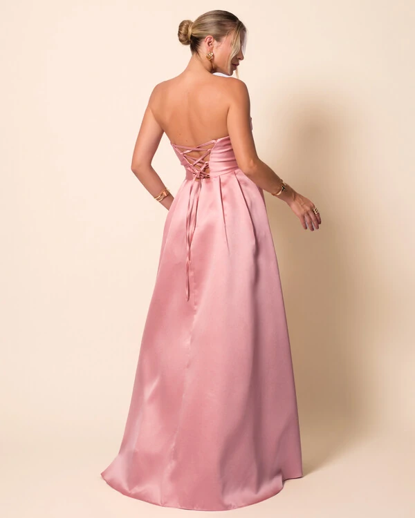 Vestido de Festa Longo Tomara que Caia Trançado Costa em Zibeline Rose