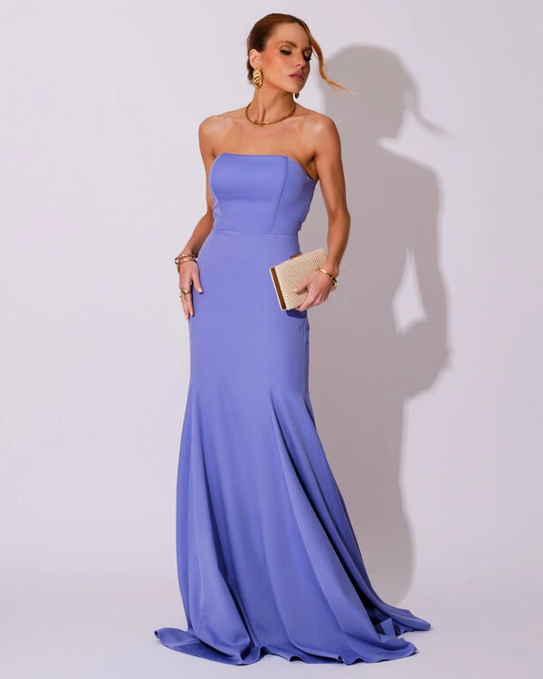 Vestido de Festa Longo Alfaiataria Tomara que Caia Saia Sereia Lilás New