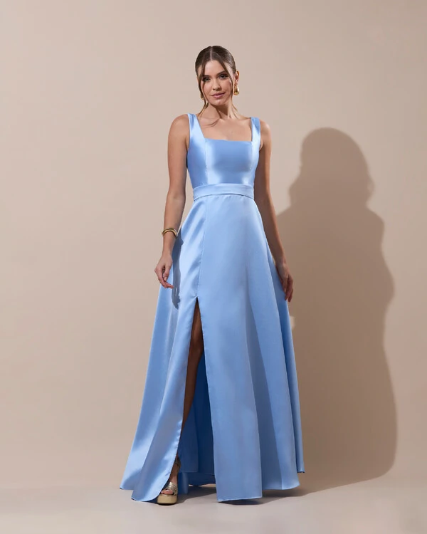 Vestido de Festa Longo Zibeline com Fenda e Faixa Serenity New
