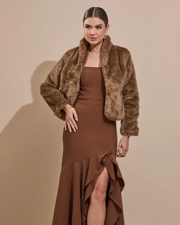 Casaco Fake Fur Mocha Mousse