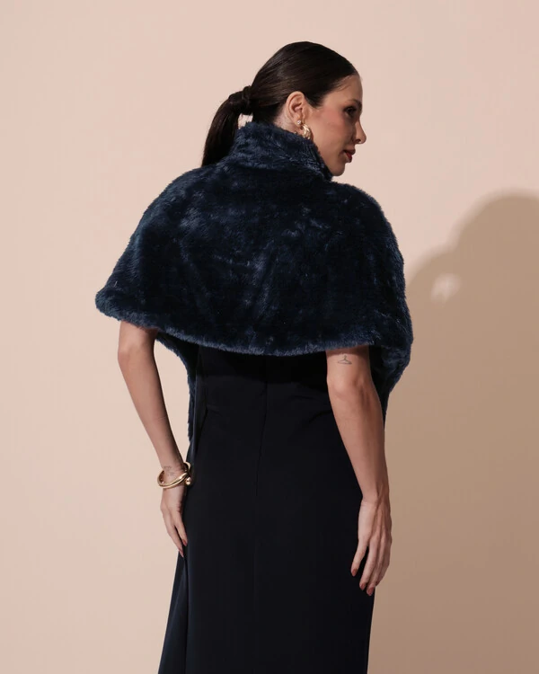 Estola Fake Fur Azul Marinho