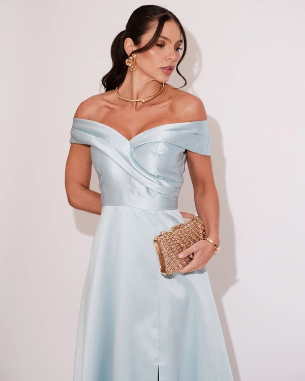 Vestido de Festa Longo Zibeline Ombro a Ombro com Fenda Serenity
