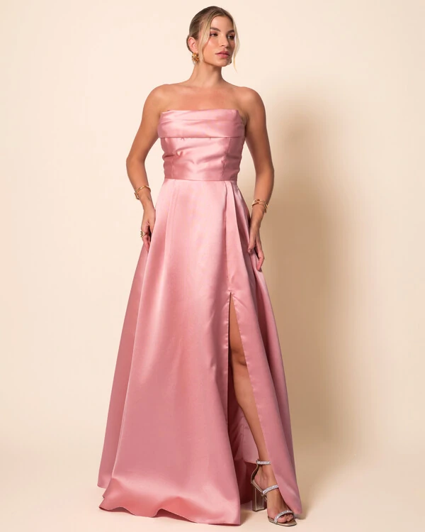 Vestido de Festa Longo Tomara que Caia Trançado Costa em Zibeline Rose