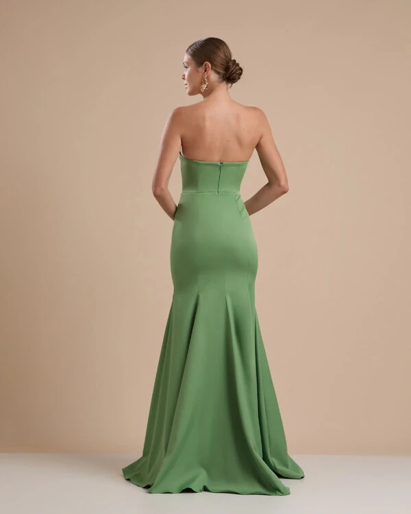 Vestido de Festa Longo Alfaiataria Tomara que Caia Saia Sereia Verde Matcha