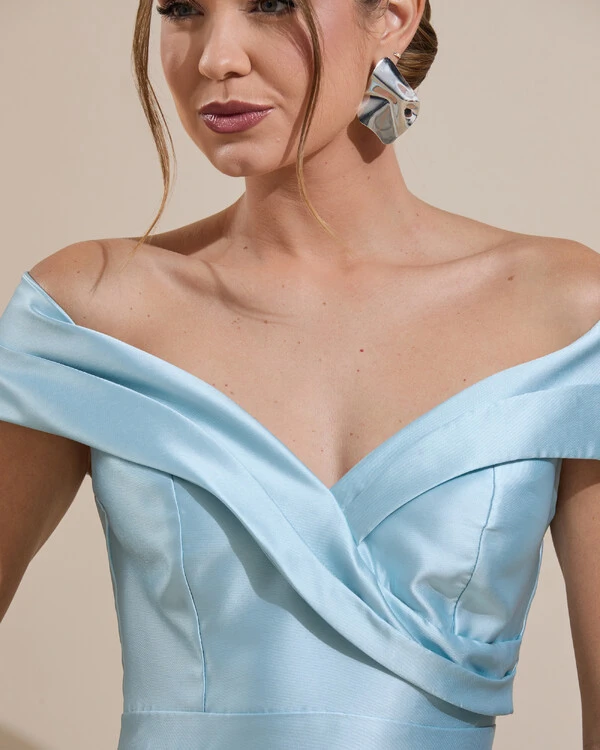 Vestido de Festa Longo Zibeline Ombro a Ombro com Fenda Tiffany