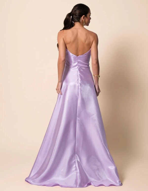 Vestido de Festa Longo Cetim Cristal Tomara que Caia Drapeado Lilás