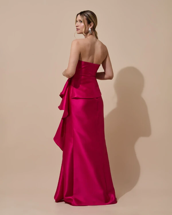 Vestido de Festa Longo Tomara que Caia Babado Cascata Pink New