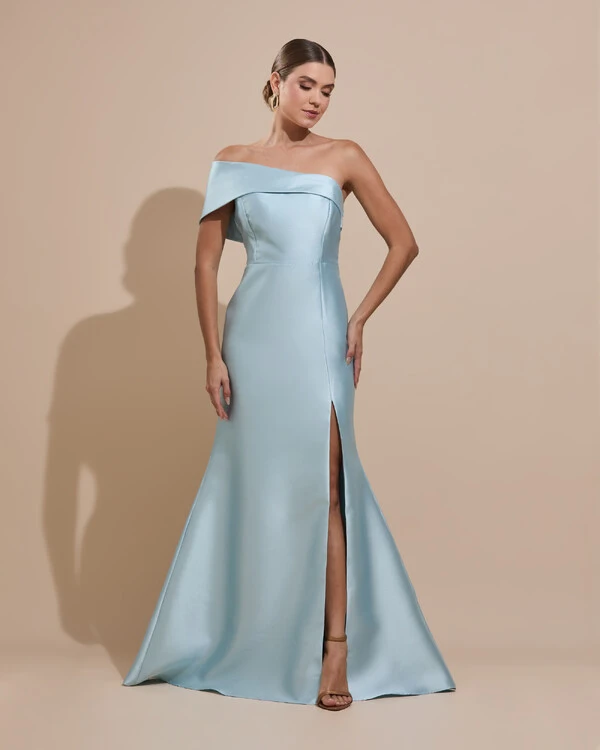 Vestido de Festa Zibeline com Faixa Ombro a Ombro Tiffany