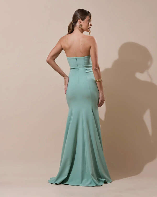 Vestido de Festa Longo Alfaiataria Tomara que Caia Saia Sereia Verde Menta