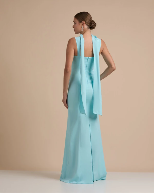 Vestido de Festa Longo Alfaiataria Alça Larga e Lenço Tiffany