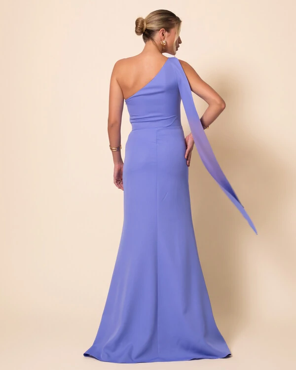 Vestido de Festa Longo Alafataria Um Ombro só Detalhe Drapeado Lilás New