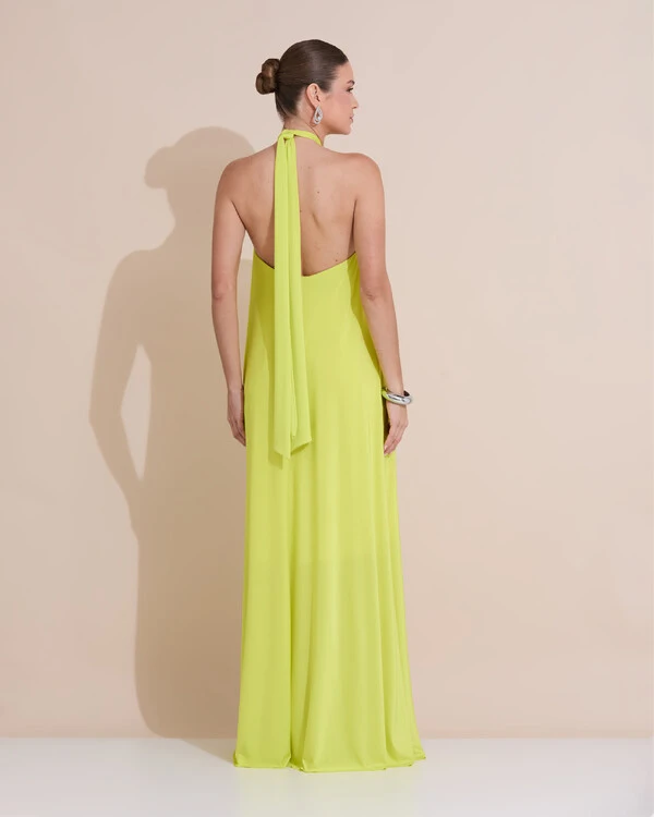 Vestido Longo com Amarração em Malha Verde Lima