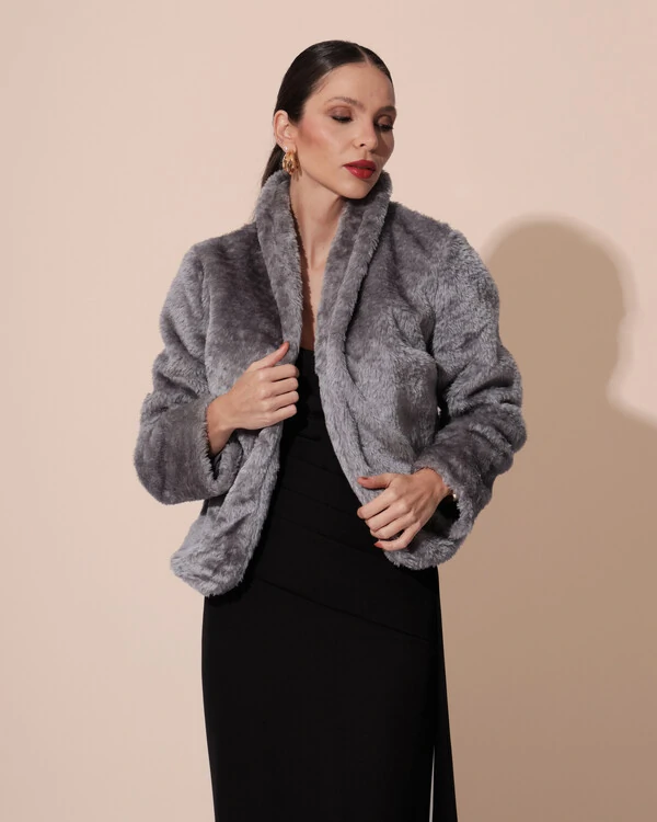 Casaco Fake Fur Grafite