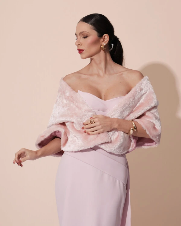 Estola Rosa Chá Fake Fur