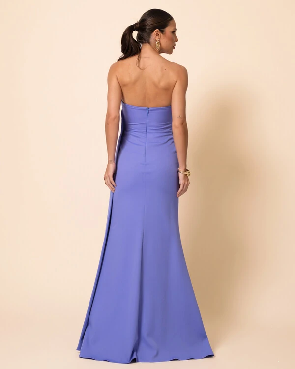 Vestido de Festa Longo Alfaiataria Tomara que Caia Drapeado Faixa Lilás
