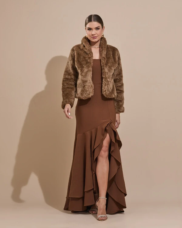 Casaco Fake Fur Mocha Mousse