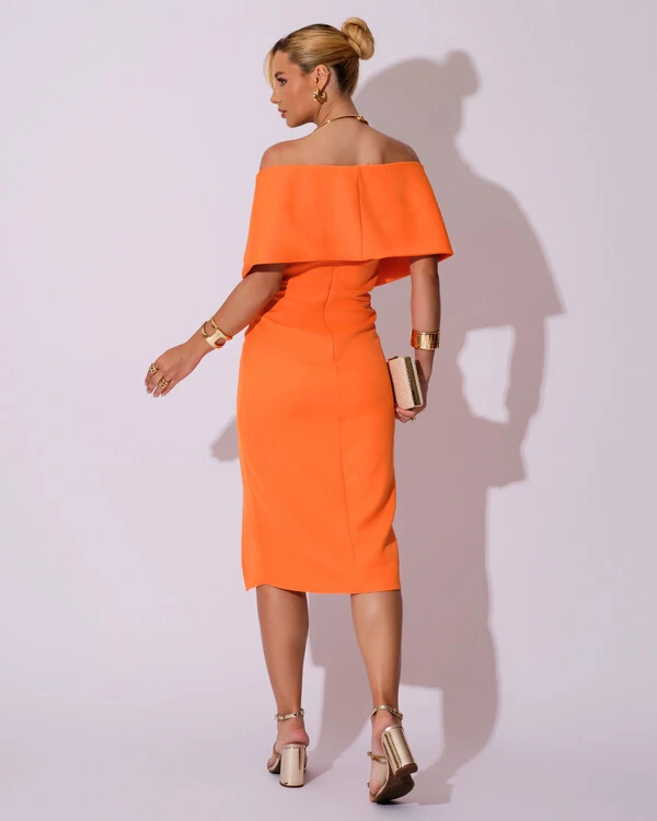 Vestido de Festa Midi Alfaiataria Laranja