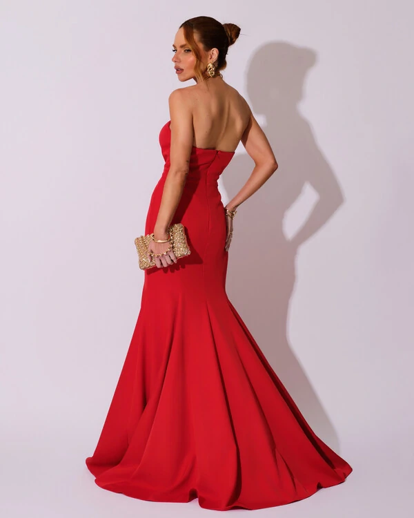 Vestido de Festa Longo Alfaiataria Tomara que Caia Saia Sereia Vermelho