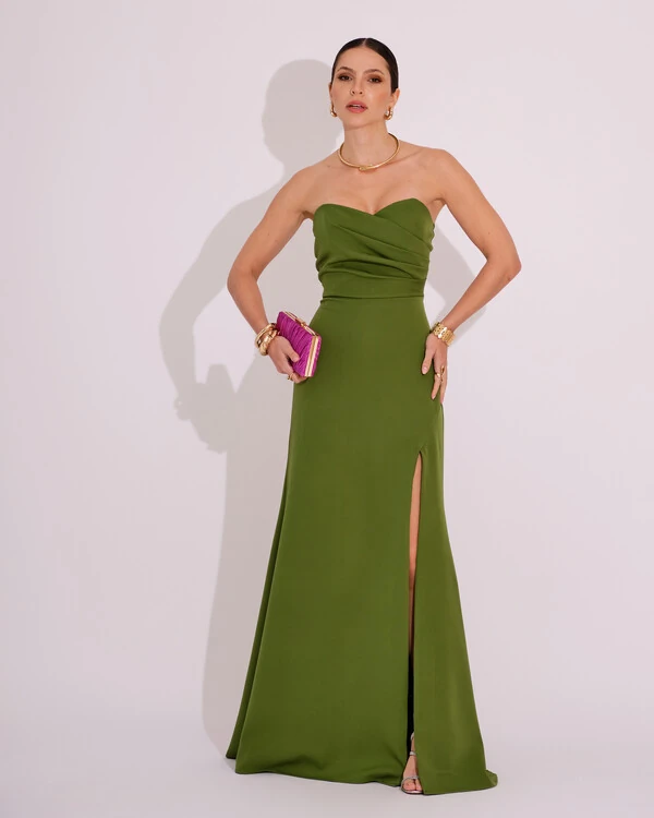 Vestido de Festa Longo Tomara que Caia Alfaiataria Verde
