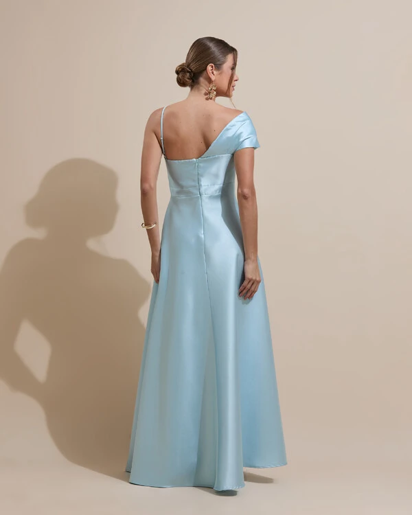 Vestido de Festa longo Faixa Ombro e Fenda Zibeline Tiffany