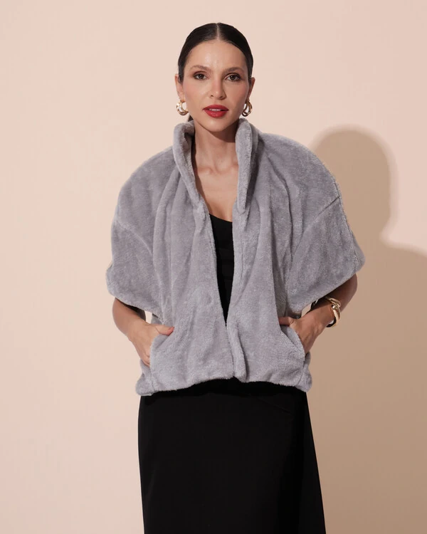 Estola Fake Fur Cinza New