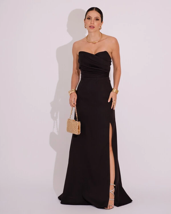 Vestido de Festa Longo Tomara que Caia Alfaiataria Preto