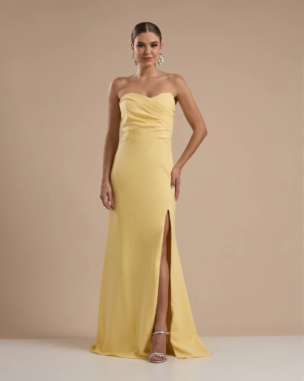 Vestido de Festa Longo Tomara que Caia Alfaiataria Amarelo Manteiga