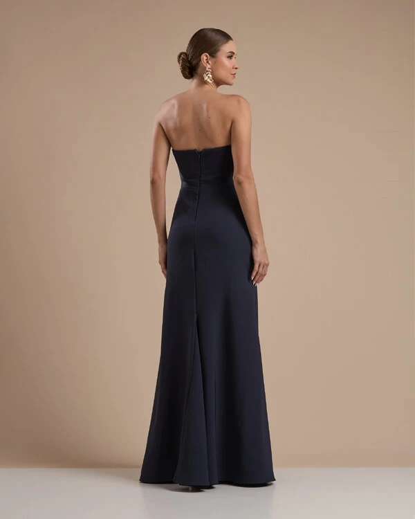 Vestido de Festa Longo Tomara que Caia Alfaiataria Azul Marinho Escuro