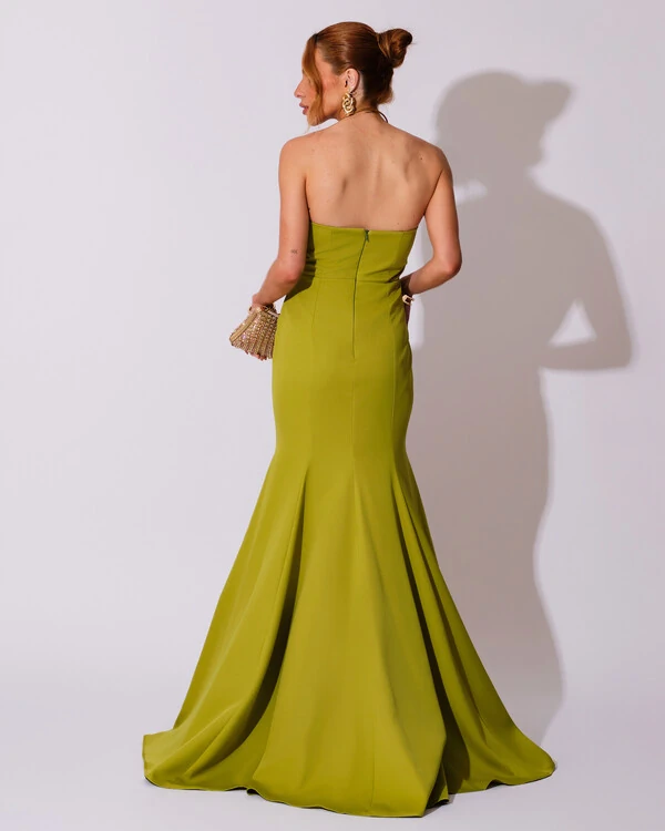 Vestido de Festa Longo Alfaiataria Tomara que Caia Saia Sereia Verde Pistache