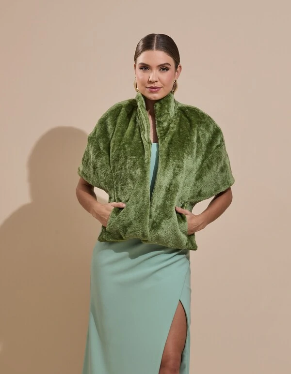 Estola Fake Fur Verde Musgo