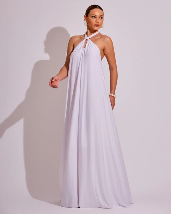 Vestido Longo com Amarração em Malha Branco
