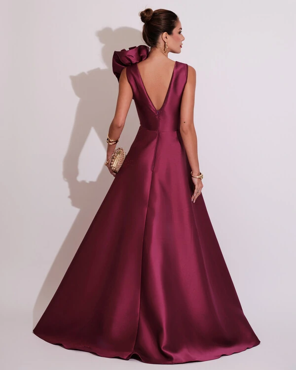 Vestido de Festa longo Zibeline Flor Fúcsia