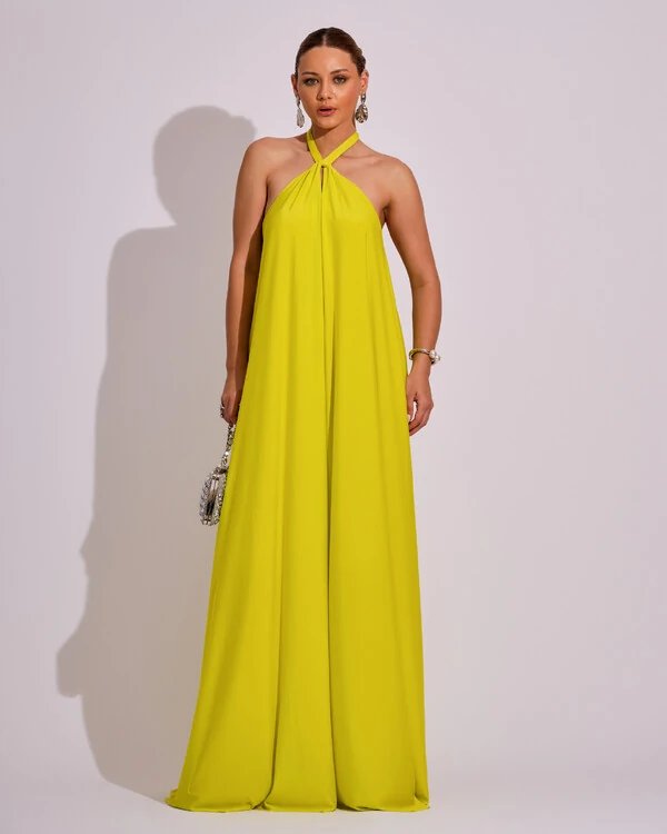 Vestido Longo com Amarração em Malha Verde Lima