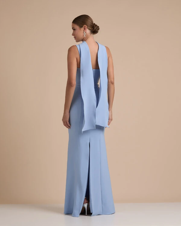 Vestido de Festa Longo Alfaiataria Alça Larga e Lenço Serenity