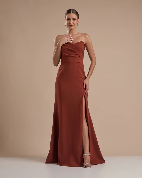 Vestido de Festa Longo Tomara que Caia Alfaiataria Terracota