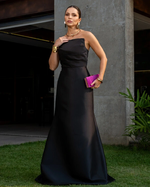 Vestido de Festa Longo Tomara que Caia Zibeline Preto