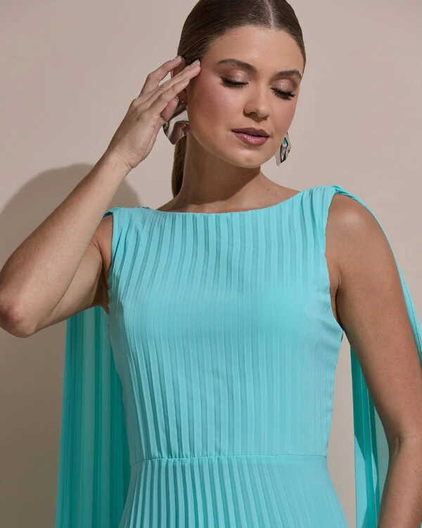 Vestido de Festa Longo Crepe Chiffon Plissado com Lenço nas Alças Tiffany