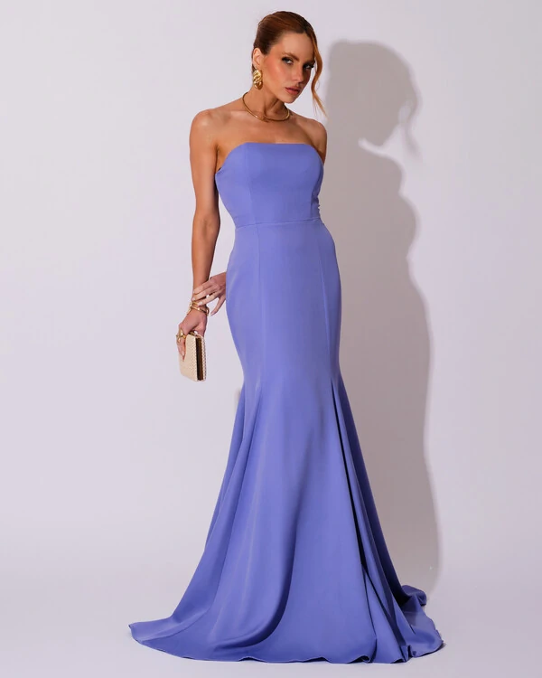 Vestido de Festa Longo Alfaiataria Tomara que Caia Saia Sereia Lilás New