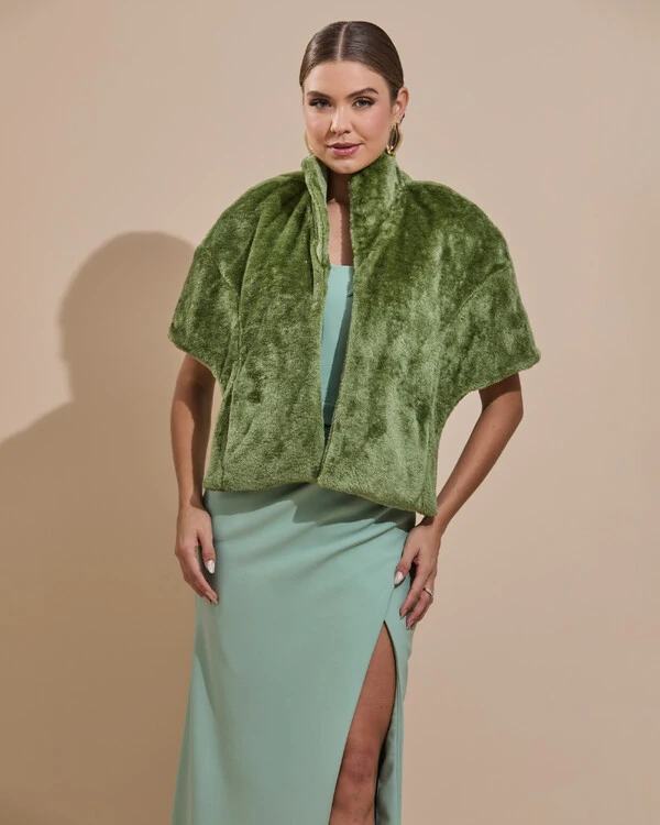 Estola Fake Fur Verde Musgo