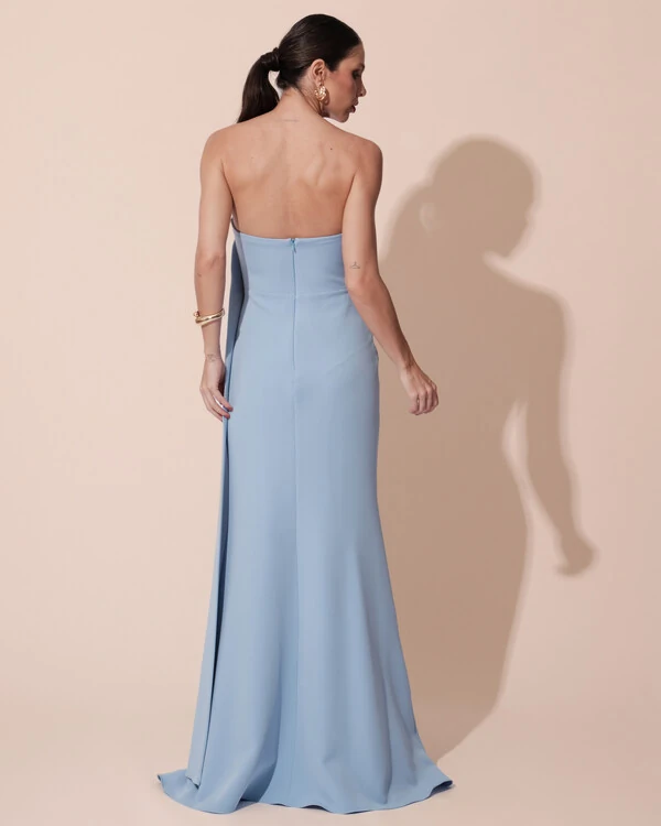 Vestido de Festa Longo Alfaiataria Tomara que Caia Drapeado Faixa Serenity