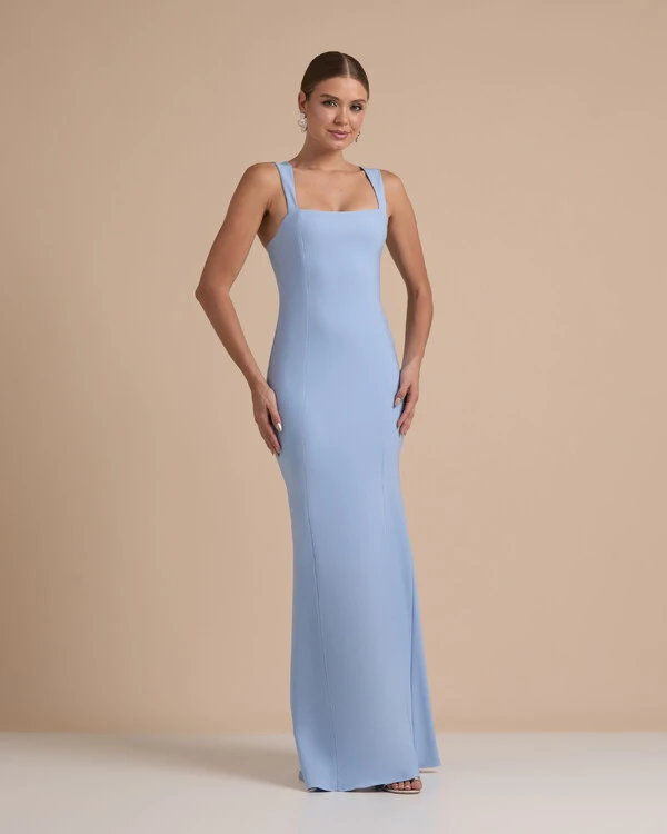 Vestido de Festa Longo Alfaiataria Alça Larga e Lenço Serenity