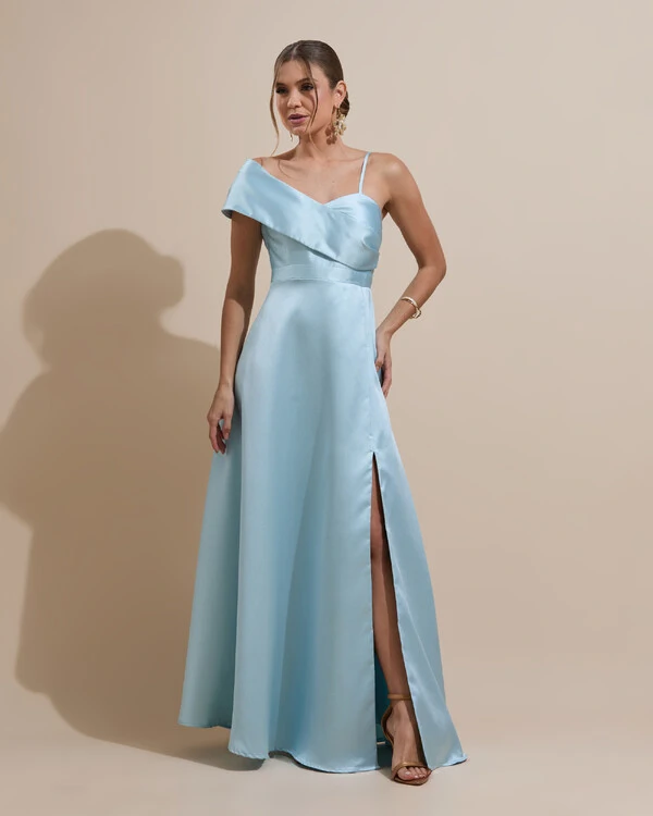 Vestido de Festa longo Faixa Ombro e Fenda Zibeline Tiffany