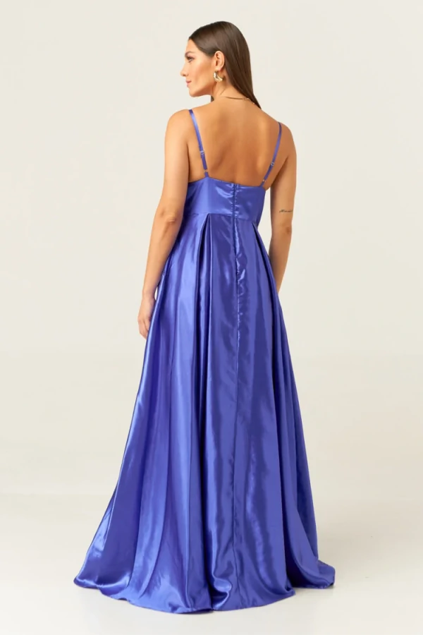 Vestido Longo Acetinado Azul Royal