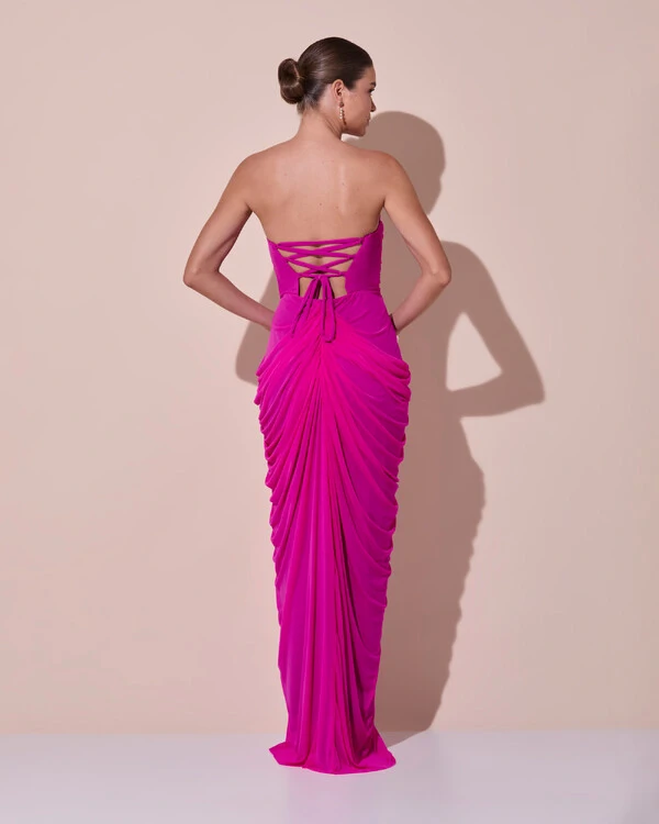 Vestido De Festa Longo Tomara que Caia Tule Drapeado Fenda Pink New