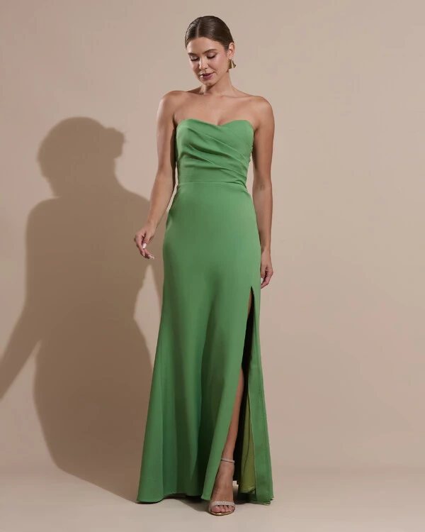 Vestido de Festa Longo Tomara que Caia Alfaiataria Verde Matcha