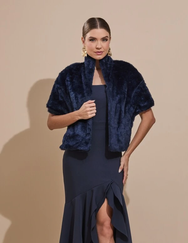 Estola Fake Fur Azul Marinho